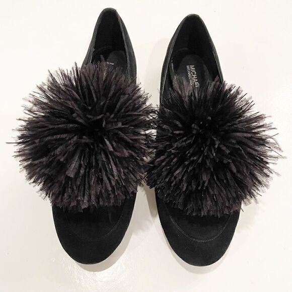 Michael Kors Fara Loafer Slip On Pom Pom Loafer Flats 7.5 Black - Picture 3 of 8